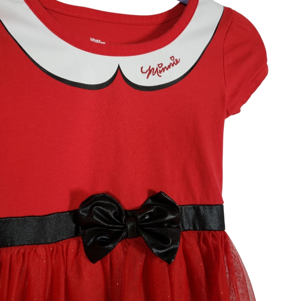 Disney Minnie Mouse Girls Red Tulle Glitter Dress with Bow size 4 Costume - Picture 6 of 7